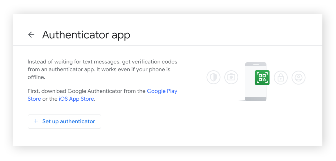 Google帐户中的验证器应用设置界面