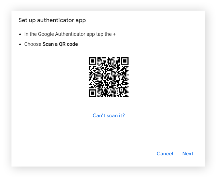 设置Google Authenticator的QR码界面